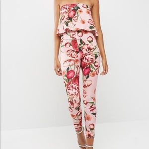 Pink floral printed bandeau jumpsuit NWOT